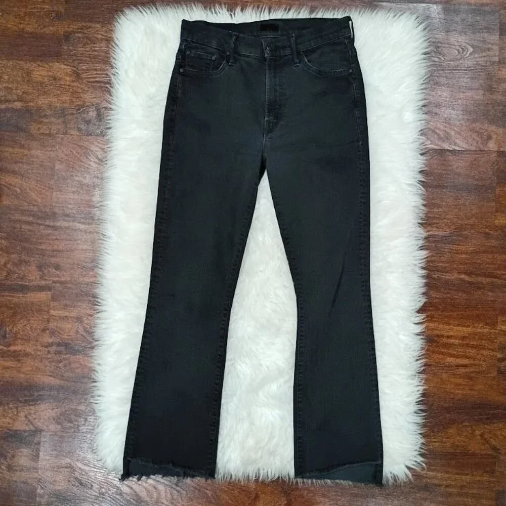 Mother Insider Crop Black Jeans Wash Size 27  Denim Mid-Rise Raw Hem - Picture 2 of 15